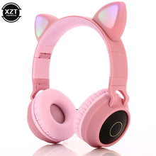 Load image into Gallery viewer, Cat Ear Bluetooth 5.0 Headphones LED Noise Cancelling Headphones Support TF Card Jack 3.5mm Mic Wireless Headphones
