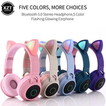 Load image into Gallery viewer, Cat Ear Bluetooth 5.0 Headphones LED Noise Cancelling Headphones Support TF Card Jack 3.5mm Mic Wireless Headphones
